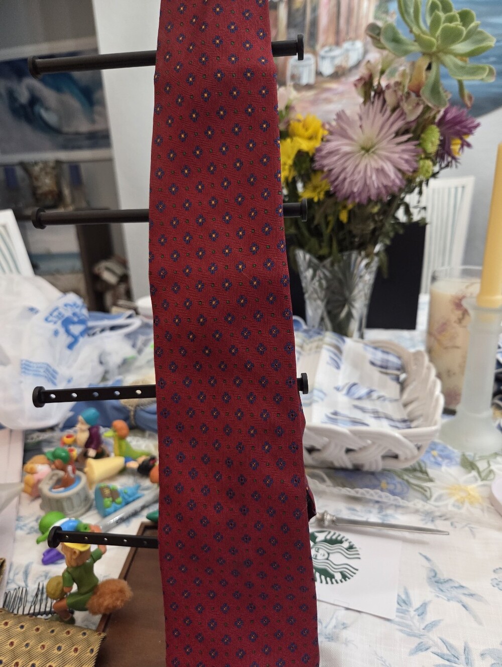 Ralph Lauren Classic Red Silk Neck Tie with Micro Medallion Pattern